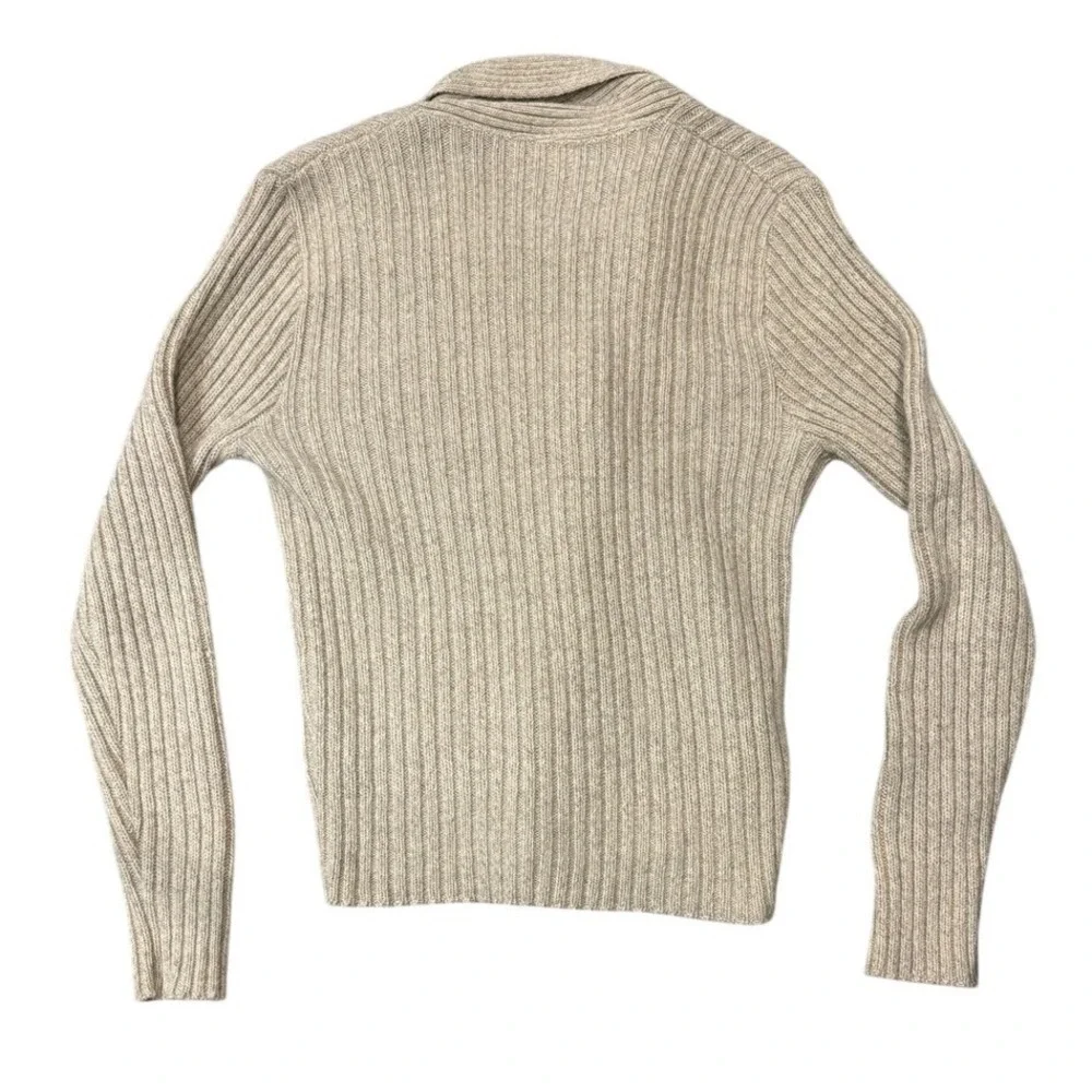 Lord Jeff Marlborough Cardigan Sweater Mens Large Wool Blend Shawl Collar Beige - Picture 2 of 5